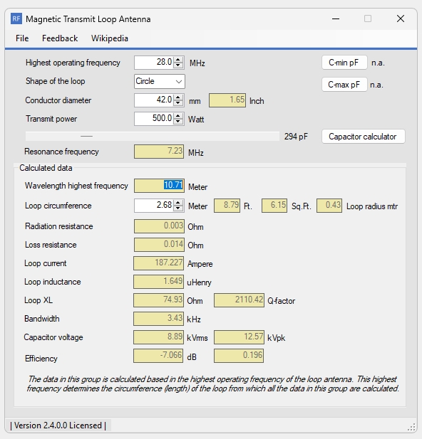 A small loop antenna calculator